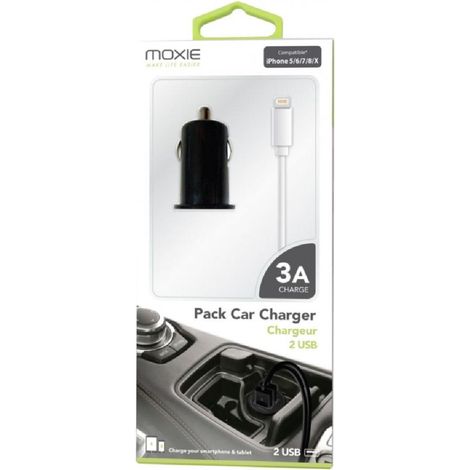 Chargeur Allume cigare 12V 3A + cable iPhone 510 - Moxie x6