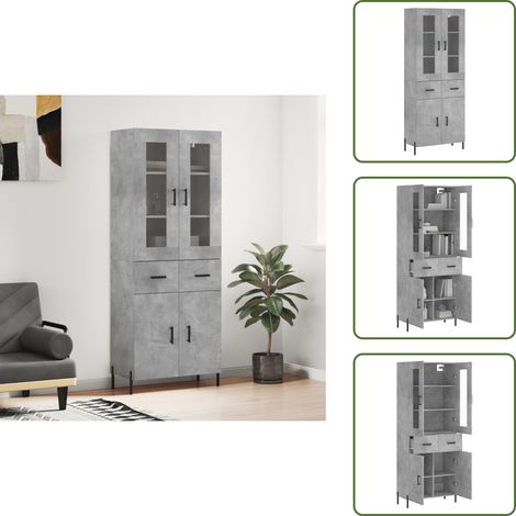 The Living Store Buffet haut Gris béton 69,5x34x180 cm Bois d'ingénierie - Buffet Design Moderne - Meuble Rangement Gris - Armoire Haute - Buffet Cuisine - Buffet Salon (1/5)