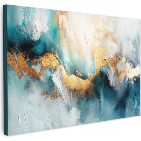 CUADRO EN LIENZO Abstracto - Arte - Oro - Azul Pinturas Grande 150x100 cm