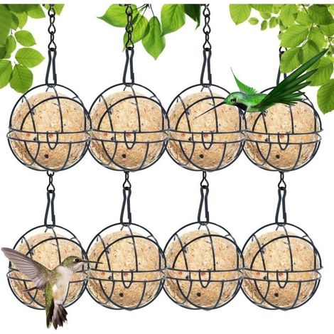 Mangeoires pour Oiseaux Sauvages, 8pcs Mangeoire à Oiseaux Suspendue à Boule,Bird Feeder pour Petits Oiseaux Sauvages,Métal Boule de Graisse Oiseau Mangeoire pour l'extérieur et l'intérieur (1/5)