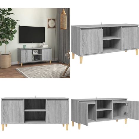 Meuble TV avec pieds en bois solide Sonoma gris 103,5x35x50 cm - Meuble Tv - Meuble Téléviseur - Meuble Scandinaves - Meubles Salon - Rangement Media - Home & Living