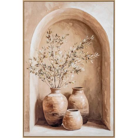 Siena Hand-Painted Canvas Wall Art in Wooden Frame - L3 x W82 x H122 cm - Beige