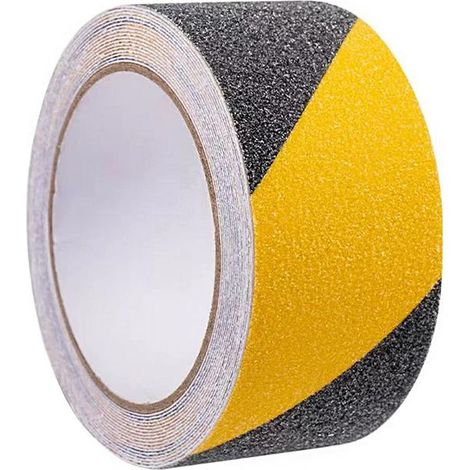 Ruban adhésif antidérapant noir et jaune (1 rouleau, 50 mm x 5 m), pour une utilisation extérieure, pour les escaliers et les marches, pour une utilisation intérieure et extérieure, adhère à toutes le (1/5)