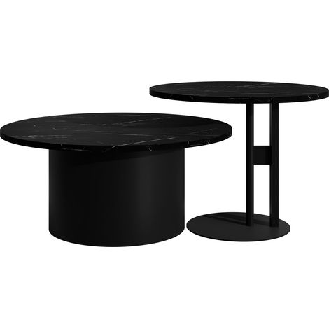 Conjunto mesa de centro Oswego 159, Mármol negro, 33x0x0cm, Diámetro: 75, Aglomerado laminado, Redonda