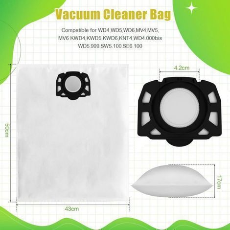 Sacs aspirateur Kärcher - compatible 2.863-006.0/487/WD4/WD5/WD6/WD5P/WD6P/MV4/MV5/MV6, 10 pièces - sacs Étiquette (1/5)