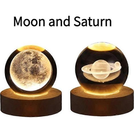 Lampe boule de cristal galaxie, lampe lune et planète 3D, veilleuse LED USB, cadeau de Saint-Valentin