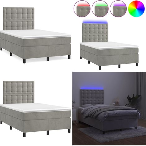 Sommier à lattes de lit avec matelas LED gris clair 120x190 cm - Lit Plateforme - Lit Capitonné - Lit Design - Lit Velours - Éclairage Led - Home & Living (1/5)