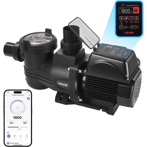 VEVOR Pompa di Filtrazione per Piscina Velocita Variabile Potenza 1650 W, Pompa per Piscina Filtrazione 33000 L/h Fuori Terra e Interrata SPA Autoadescante, Cestello Filtrante Prevalenza 17 m