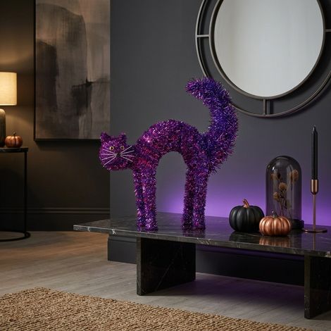 Scaredy-Cat Purple Tinsel Halloween Decor (1/2)