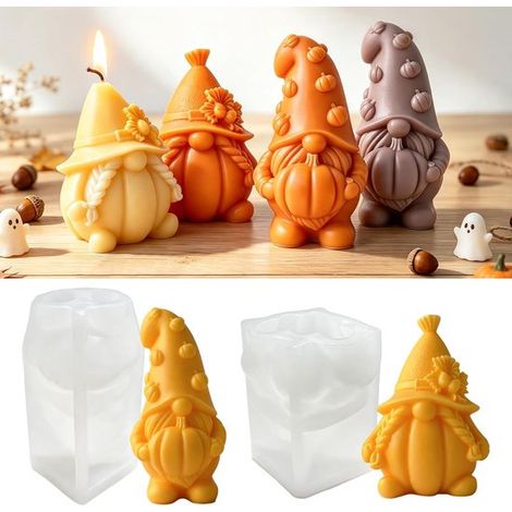 Moules à bougies en silicone 2 pièces – Moules 3D Halloween en forme de gnome – Moules DIY pour bougies savon résine et décoration de fête (1/5)