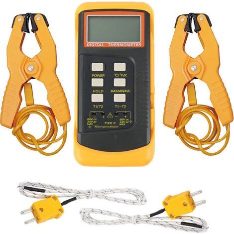 Thermomètre Industriel à Pince Double Canal 6802II Thermocouple Type K, Mesure Précise pour Laboratoires, Industrie et Chauffage (1/4)