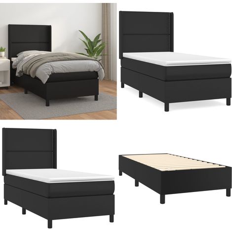 Boxspringbett mit Matratze Schwarz 90x200 cm Kunstleder - Boxspringbett - Doppelbett - Bettenrahmen - Kunstlederbett - Schwarzes Bett - Home & Living (1/5)