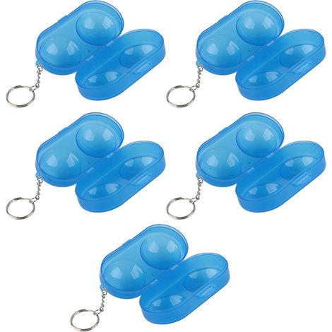 Lot de 5 boîtes de rangement en plastique pour balles de ping-pong (2 balles) avec chaînette, bleu (1/5)