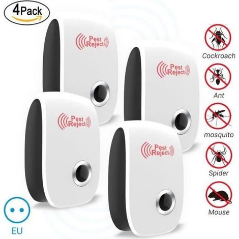 4 x Répulsif Ultrason Insectes Rats et Souris Anti-Nuisibles à Ultrasons Electronique pour Anti Rongeur,Moustiques,Cafards&fourmis (1/4)