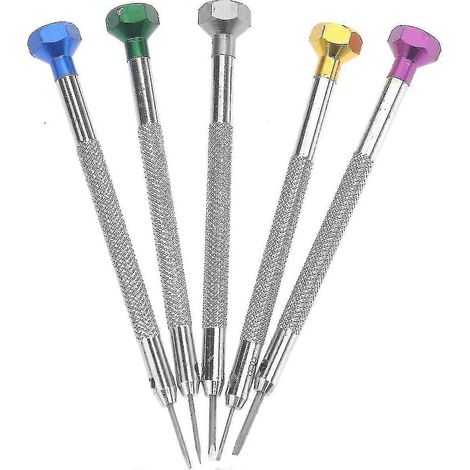 Lot de 5 tournevis de précision à lame plate fendue de différentes tailles (0,8-1,6 mm) pour la réparation d'horlogers. (1/5)