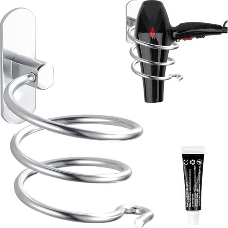 Lntyq Spiralförmiger Haartrockner-Halter, Aluminium-Wandhalterung für Haartrockner und Glätteisen, Befestigung ohne Bohren, Kabelhalter für Küche, Badezimmer, Badezimmer-Zubehör (1/5)