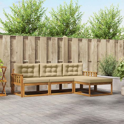 Outdoor-Sofagarnitur mit Kissen 4 pcs Natur und Beige (1/5)