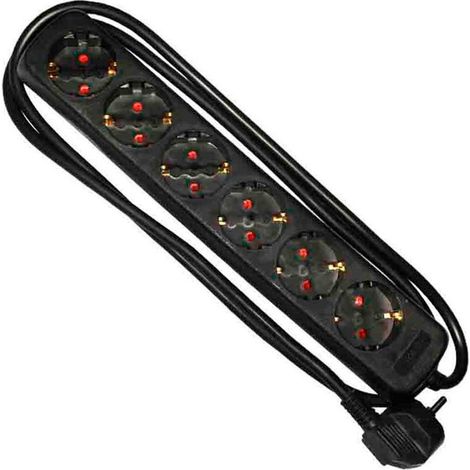 Base múltiple, 6 tomas schuko 2p+t, 1,5 m de cable h05vv-f 3g1,5 mm² 16a 250v 3680 w, negra (1/2)