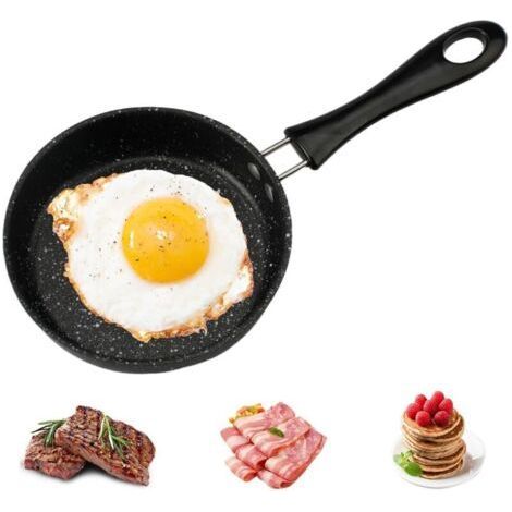 12 cm Mini Poêle à Frire pour un œuf, Mini Poêle Induction, Petite Poele Induction avec Poignée, Petite Poele a oeuf Antiadhésive, Portable, pour œufs, Bacon, Tranches de Jambon, Steak (1/5)