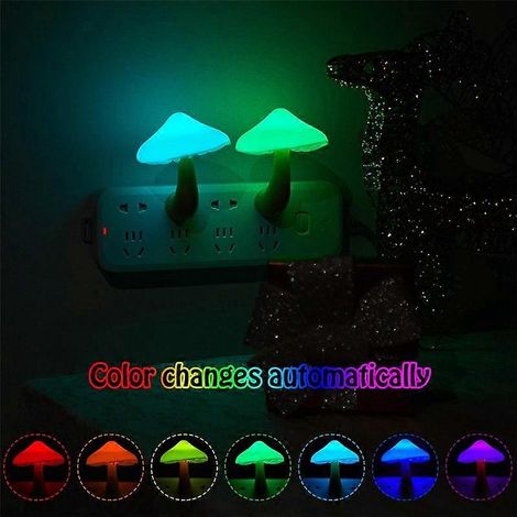Veilleuse champignon LED RGB, lampe à brancher, 7 couleurs, mini veilleuse mignonne pour chambre d'enfant, prise US - FFY