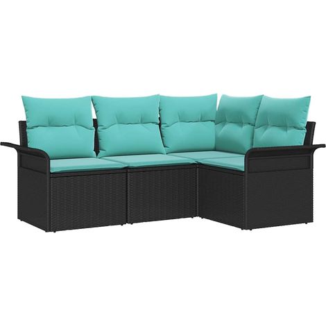 Garden Sofa Set with Storage 4 pcs Black Poly Rattan vidaXL