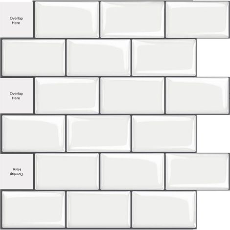 Pack premium de 10 feuilles Pelables et adhésifs Carreaux de fond de hotte - 12"x12" pour cuisine, Blanc brillant (1/5)