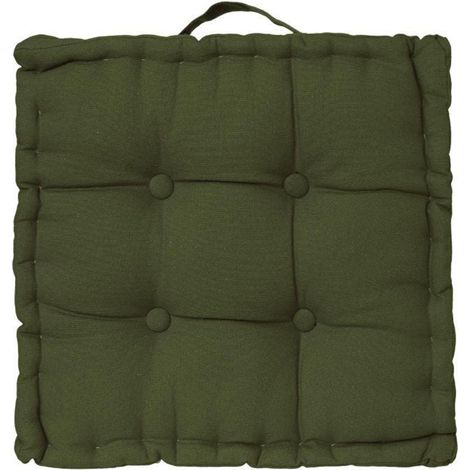 Lot de 6 coussins de sol en coton coloris vert kaki - Longueur 40 x Profondeur 40 x Hauteur 8 cm -PEGANE- (1/2)