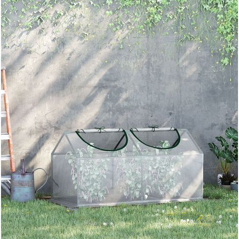 Mini-Gewächshaus 120x60x60 cm weiß Stahl mit aufrollbaren Fenstern (1/5)