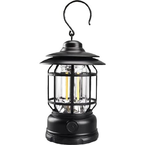 Lanterne de camping vintage, éclairage de tente, lanterne LED rechargeable, lampe de pêche portable, étanche IPX4, randonnée, ouragan, tempête, panne de courant, indispensable pour le camping (1/5)