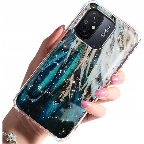 Hülle für Xiaomi Redmi 12C/Redmi 11a, goldene, glamouröse Federrückseite + Glas (1/5)