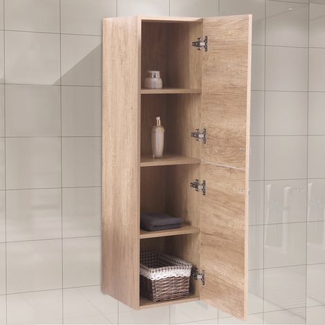 Light Oak Effect 1200mm Tall Cupboard Wall Hung Cabinet Bathroom (1/5)