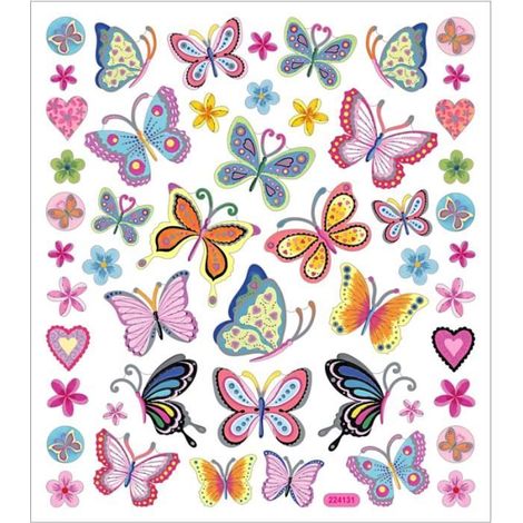 Stickers - Papillons et fleurs - 21 pcs - Détails argentés - Film plastique - Décoratifs