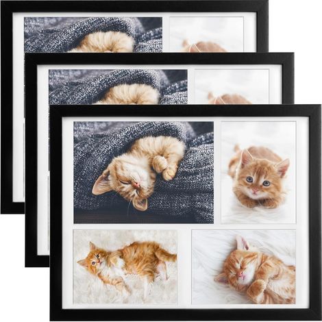 3x cadres photo 10x15 cm & 15x21 cm, pour 4 photos, noir