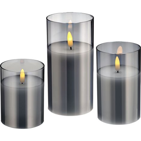 LED Echtwachskerze im Glas - 3er Set - 10 / 12,5 / 15 cm - mit Timer