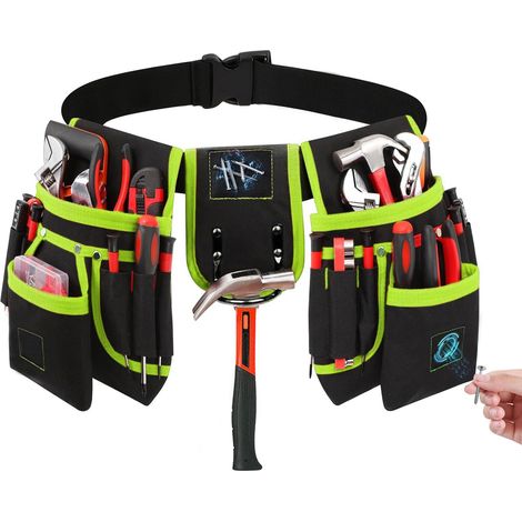 Ceinture à outils pour homme avec 26 poches, sac à outils magnétique amovible, ceinture réglable avec porte-marteau pour électriciens, menuisiers et ouvriers du bâtiment (vert) (1/5)