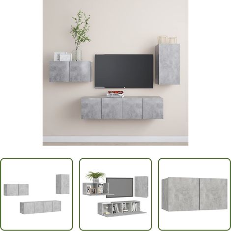 vidaXL Wandhalterung - 4-tlg. TV-Schrank-Set Betongrau Holzwerkstoff (1/5)