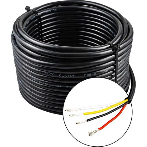 Electric Cable 20 AWG 4 Conductors 0.5mm² 15 m Electric Wire 4x0.5mm² Tinned Copper, 300V, for LED Projects, Low Voltage Power Supply and Outdoor Installations (1/5)