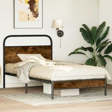 Bettgestell ohne Matratze 100x190 cm Räuchereiche Holzwerkstoff (1/5)
