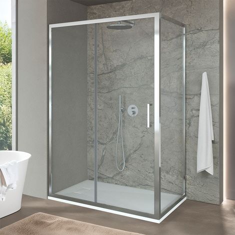 Box doccia angolare 80x160 con porta scorrevole in vetro trasparente Ted