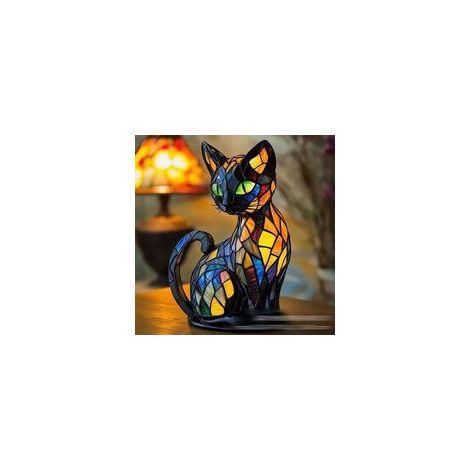 Lampe de chevet en vitrail chat – Veilleuse décorative à LED colorée – Résine écologique – Éclairage doux pour chambre à coucher (1/5)