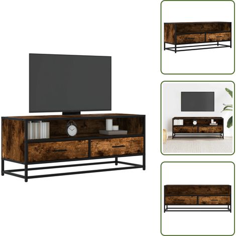 Meuble TV chêne fumé 100x34,5x40 cm bois d'ingénierie et métal - Meuble TV - Meubles TV - Banc TV - Buffet TV (1/5)