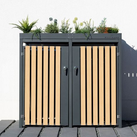 Westmann Metall Mülltonnenbox, Mülltonnenverkleidung für 2 Mülltonnen, 240 l inkl. Pflanzkastendach, anthrazit, 134 x 84 x 125 cm (B x T x H) (1/5)