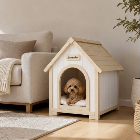 Niche pour chien d'intérieur en bois FSC®, 60 x 55 x 70 cm, crème DESVIAE (1/5)