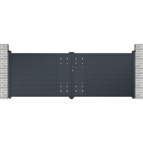 Portail battant aluminium 392x142 cm anthracite – Serrure incluse – Finition thermolaquée – Résistant aux chocs et à la corrosion – X-Metal (1/5)