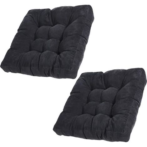 Coussin de Chaise, 2 pièces Épaissi Coton PP Rempli Coussins d'assise avec Sangles de Retenue, 55x55x10 cm,K (1/4)