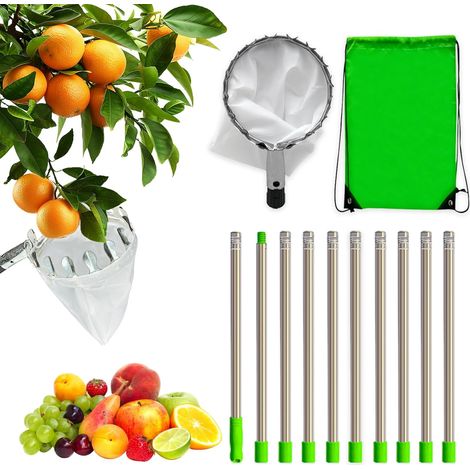 GARRYFIZH Cueille fruit télescopique 4.0m 10 sections sac acier inoxydable pomme orange