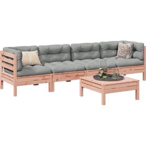 5-tlg. Garten-Sofagarnitur mit Kissen Massivholz Douglasie