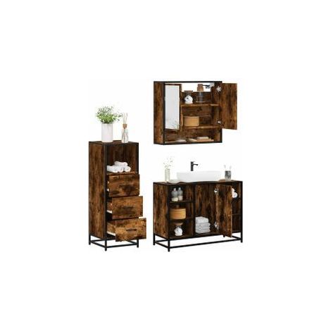Ensemble de meubles de salle de bain 3 pcs Chêne fumé (1/5)