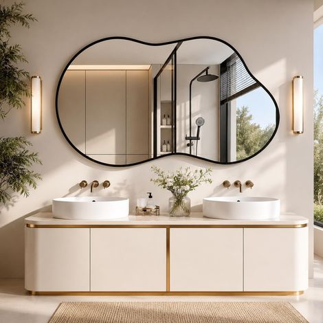 Miroir Asymétrique 66 x 116 cm, Miroir Mural Ondulé Irrégulier (1/5)