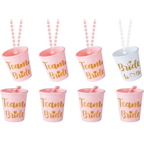 Coffret JeiibrZui Future Mariée - Verres JGA 8 pièces avec chaînette - 1 verre blanc « Future Mariée » et 7 verres roses « Team Bride » - Verres à shot en acrylique pour enterrement de vie de jeune fi (1/5)